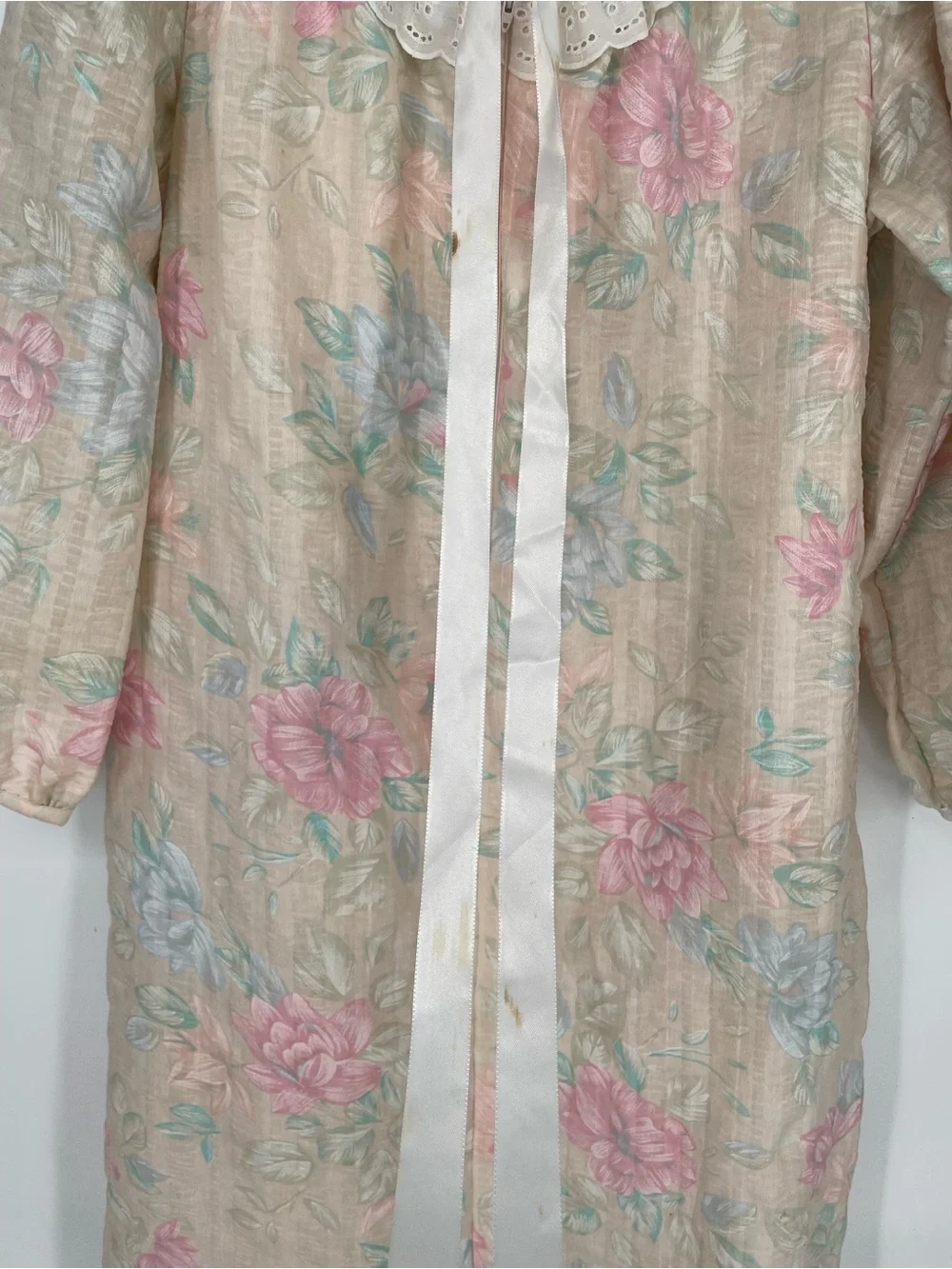 Vtg Anne Leslie Pastel Muted Floral 80s Textured Maxi House Coat PJs Zip Front - Picture 10 of 16